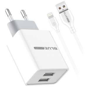 Wall Charger Blue Power L65EU, 12W, 2.4A, 2 x USB-A, with Lightning Cable, White