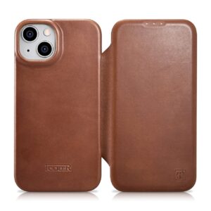 Case iCarer CE Oil Wax Premium Leather Folio with MagSafe iPhone 14 (AKI14220705-BN) brown 6975092684428