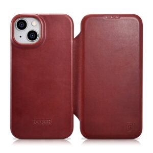 Case iCarer CE Oil Wax Premium Leather Folio with MagSafe iPhone 14 (AKI14220705-RD) red 6975092684442