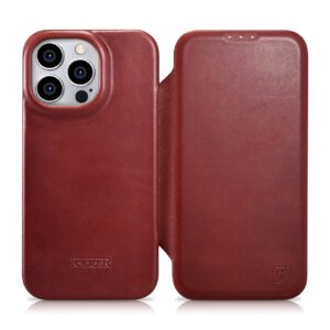 Case iCarer CE Oil Wax Premium Leather Folio with MagSafe iPhone 14 Pro (AKI14220706-RD) red 6975092684480