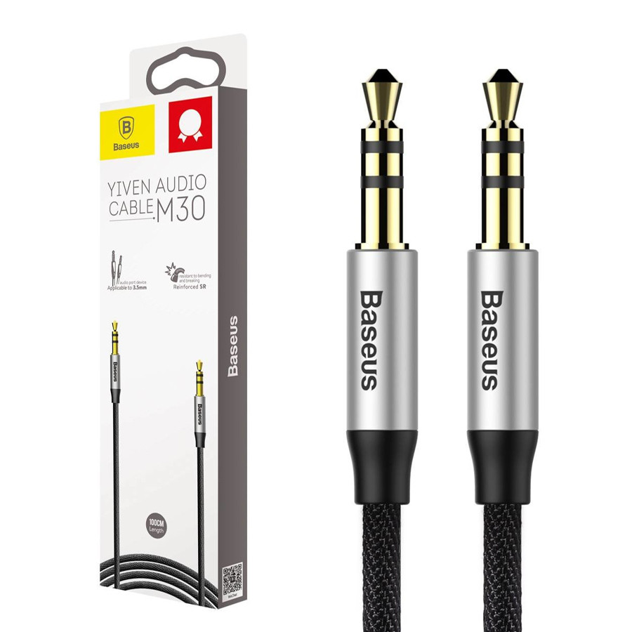 Cable audio Baseus Yiven M30 jack 3,5 mm - jack 3,5 mm 1,0 m CAM30-BS1 silver /black 6953156257184