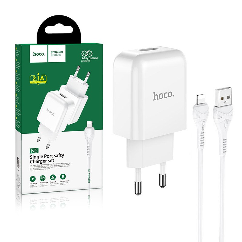 Travel charger HOCO USB + cable Lightning 8-pin 2A N2 Vigour white 6931474746122