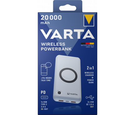 Powerbank Varta, 20000mAh, 18W, QC + PD + FQI, White