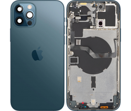 Battery Cover with Middle Frame for Apple iPhone 12 Pro Max, Pacific Blue, Pulled (Grade A)