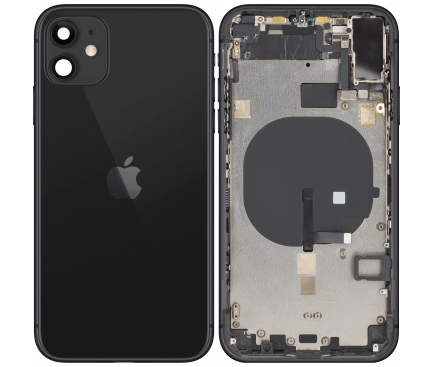 Battery Cover with Middle Frame for Apple iPhone 11, Black, Pulled (Grade B)