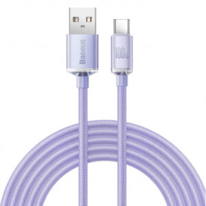 USB-A to USB-C Cable Baseus Crystal Shine Series, 100W, 5A, 1.2m, Purple CAJY000405