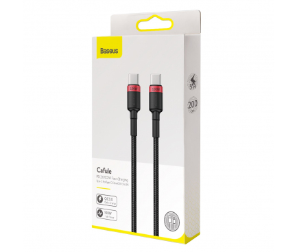 USB-C to USB-C Cable Baseus Cafule, 100W, 5A, 2m, Red CATKLF-AL91 - immagine 2