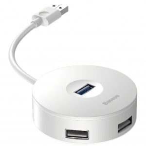 USB-A Hub Baseus Round, 3 x USB-A - 1 x USB-A 3.0, 0.1m, White CAHUB-F02