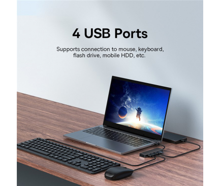 USB-A Hub Baseus UltraJoy, 4 x USB-A 3.0, 0.15m, Black B0005280B111-00 - immagine 3