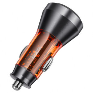 Car Charger Hoco NZ12C Display, 60W, 3A, 2 x USB-C, Orange