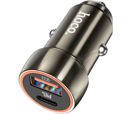 Car Charger Hoco Z46A, 20W, 3A, 1 x USB-A - 1 x USB-C, Grey