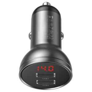 Car Charger Baseus Digital Display, 24W, 2.4A, 2 x USB-A, Grey CCBX-0G
