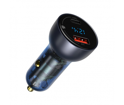 Car Charger Baseus, 65W, 5A, 1 x USB-A - 1 x USB-C, Grey CCKX-C0G