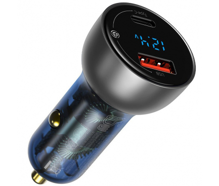 Car Charger Baseus, 63W, 5A, 1 x USB-A - 1 x USB-C, Silver CCKX-C0A