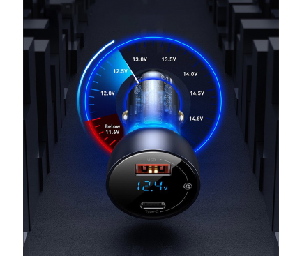 Car Charger Baseus, 63W, 5A, 1 x USB-A - 1 x USB-C, Silver CCKX-C0A - immagine 2