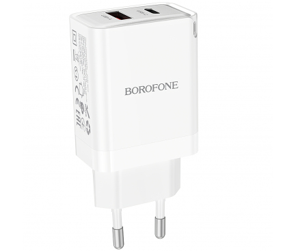 Wall Charger Borofone BN16 Tough, 45W, 3A, 1 x USB-A - 1 x USB-C, White