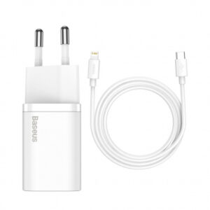 Wall Charger Baseus Super Si, 20W, 3A, 1 x USB-C, with Lightning Cable, White TZCCSUP-B02
