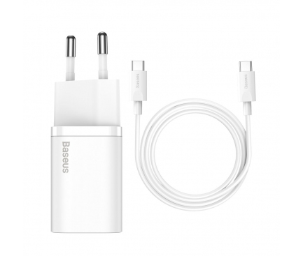 Wall Charger Baseus Super Si, 25W, 3A, 1 x USB-C, with USB-C Cable, White TZCCSUP-L02