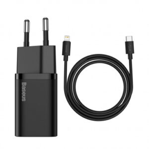 Wall Charger Baseus Super Si, 20W, 3A, 1 x USB-C, with Lightning Cable, Black TZCCSUP-B01