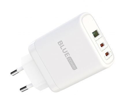 Wall Charger Blue Power BPCE04, 65W, 3.25A, 1 x USB-A - 2 x USB-C, with USB-C Cable, White - immagine 3
