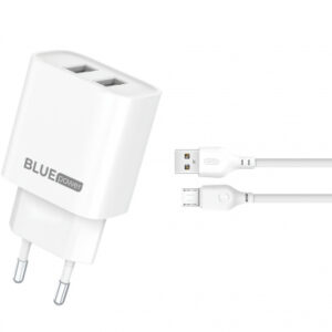 Wall Charger Blue Power BPCE02M, 10.5W, 2.1A, 2 x USB-A, with microUSB Cable, White