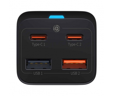 Wall Charger Baseus GaN3 Pro, 65W, 3A, 2 x USB-A - 2 x USB-C, with USB-C Cable, Black - immagine 3