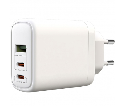 Wall Charger Blue Power BPCE04, 65W, 3.25A, 1 x USB-A - 2 x USB-C, with USB-C Cable, White - immagine 2