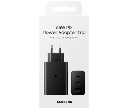 Wall Charger Samsung Trio, 65W, 3.5A, 1 x USB-A - 2 x USB-C, Black EP-T6530NBEGEU - immagine 5