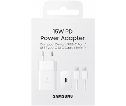 Wall Charger Samsung, 15W, 2A, 1 x USB-C, with USB-C Cable, White EP-T1510XWEGEU - immagine 6