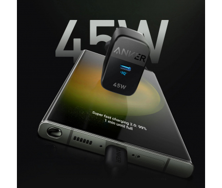 Wall Charger Anker 313, 45W, 3A, 1 x USB-C, Black A2643G11 - immagine 2