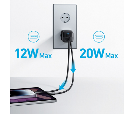 Wall Charger Anker 323, 33W, 3A, 1 x USB-A - 1 x USB-C, Black A2331G11 - immagine 4