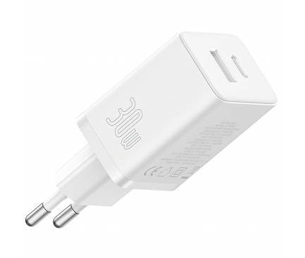 Wall Charger Baseus Cube, 30W, 2.4A, 1 x USB-A - 1 x USB-C, White P10111404213-00 - immagine 2