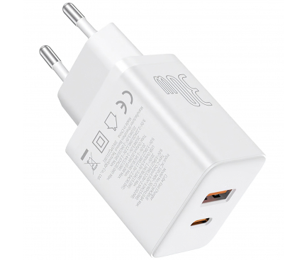 Wall Charger Baseus Cube, 30W, 2.4A, 1 x USB-A - 1 x USB-C, White P10111404213-00 - immagine 4