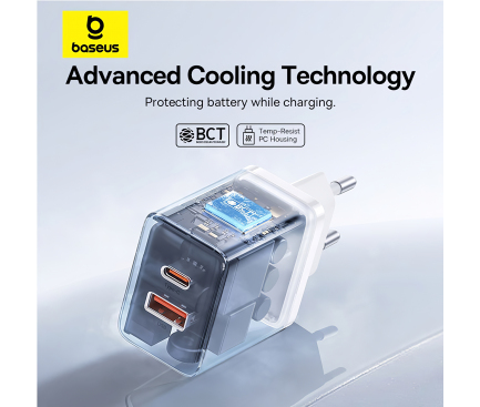 Wall Charger Baseus Cube, 30W, 2.4A, 1 x USB-A - 1 x USB-C, White P10111404213-00 - immagine 9