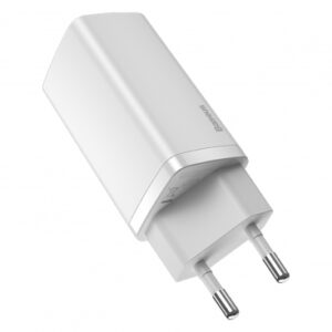 Wall Charger Baseus GaN2 Lite, 65W, 3A, 1 x USB-A - 1 x USB-C, White CCGAN2L-B02